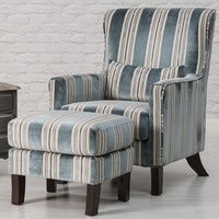 Humphrey Fabric Accent Chair And Footstool In Blue