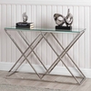 ivins clear glass console table with chrome stainless steel base