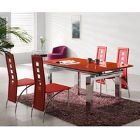Jessi Red Extendable Dining Table With 6 D215 Chairs