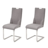 Jiulia Ice Grey Leather Cantilever Dining Chair In A Pair