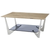 Leon Wooden Coffee Table In Natural Oak And Grey Glass Base