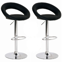 Leoni Bar Stools In Black Faux Leather in A Pair