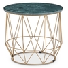 mania round green marble top side table with gold base