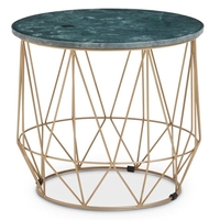mania round green marble top side table with gold base