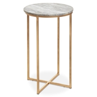 mania round natural marble top side table with gold frame