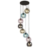 mardi 8 light coloured glass pendant light in matt black