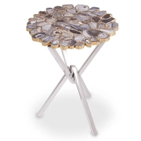 Mekbuda Round Natural Agate Stone Side Table With Angular Legs