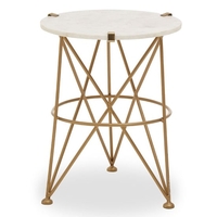 mekbuda round white marble top side table with angular legs