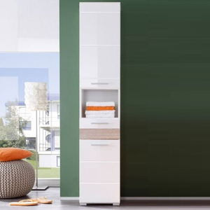 mezzo bathroom cabinet in white with high gloss and light oak