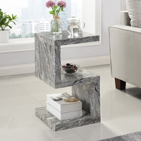 miami high gloss s shape side table in melange marble effect
