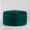 Mulberry Round Velvet Upholstered Footstool In Green