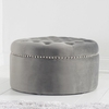 Mulberry Round Velvet Upholstered Footstool In Grey