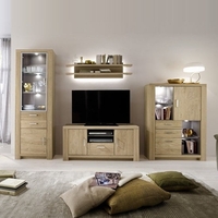 Nevara Wooden Living Room Set 1 In Bianco Oak With LED