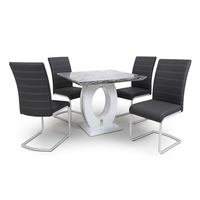 Neville Square Marble Effect Dining Table With 4 Black Chairs