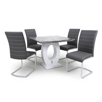 Neville Square Marble Effect Dining Table With 4 Grey Chairs
