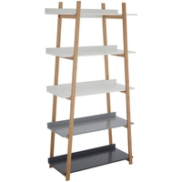 nusakan wooden 5 tier ladder shelving unit in white and natural