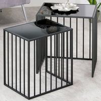 ojai black glass set of 2 side table straight with metal frame