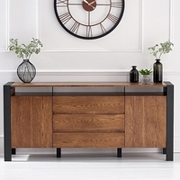 Olsen Wooden Sideboard In Dark Oak And Brushed Stainless Steel