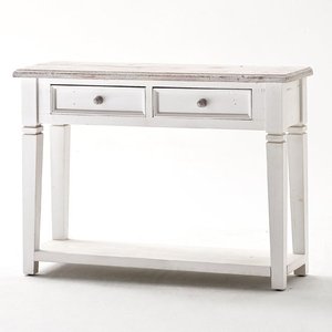opal console table in white pine with 2 drawers