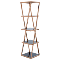 orion black glass 5 tier shelving unit with rose gold frame