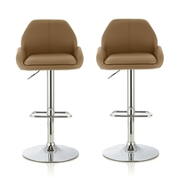 Ormond Bar Stool In Taupe Faux Leather And Chrome Base In A Pair