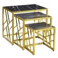 oslo gloss nest of 3 tables in black marble effect gold frame