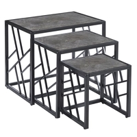 oslo gloss nest of 3 tables in grey marble effect black frame