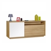 Peora Wooden Sideboard In Oak With Sliding Door In White Front