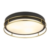 phoenix 3 light frosted glass flush light in black and brass