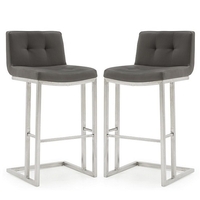 Pietro Bar Stool In Grey PU With Brushed Metal Frame In A Pair