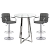 Poseur Bar Table In Clear Glass With 2 Grey Glenn Bar Stools