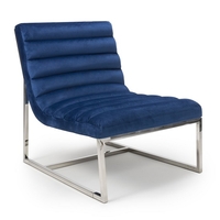 Raya Brushed Vevlet Armchair In Blue With Stainless Steel Frame