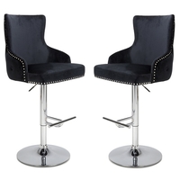 Reese Black Velvet Bar Stools With Chrome Base In A Pair
