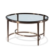 ritz glass round coffee table in clear and brushed antique brass