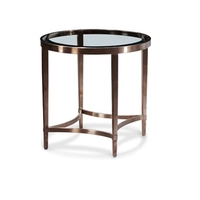 ritz glass round end table in clear and brushed antique brass