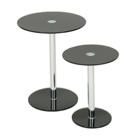 Roma Set Of 2 Black Glass Round Tables,  ROSID2BC