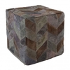 safire leather patchwork pouffe in light grey