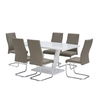 Samson Glass Dining Table In White High Gloss 6 Taupe Chairs