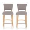 Stacia Bar Stools In Grey Fabric And Oak Legs In A Pair