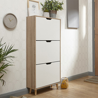 Stockholm Wooden 3 Tier Shoe Storage Cabinet In White And Oak