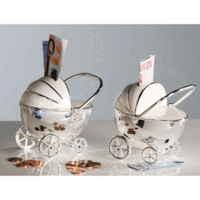 stroller money box lockable in chrome with cream and silver