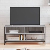 tacey wooden tv stand with 2 open shelves in grey sonoma oak