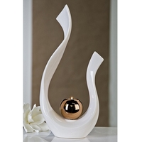 Tealight Candle Holder Sculpture In White With Copper Ball