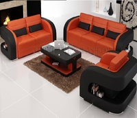 Tetris 3 Piece Leather Suite Black And Orange