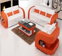Tetris 3 Piece Leather Suite White And Orange