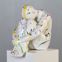 Thinking Man Sculpture In Polystone With Multicoloured Blobs