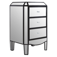 tiffani mirrored glass chest of 3 drawers in black and silver