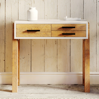 timmins wooden console table with 3 drawers in white and oak