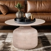 venice cane and mango wood round coffee table in natural