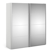 vrok mirrored sliding doors wardrobe with 5 shelves in white